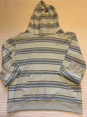 Quiksilver Light Blue and White Striped Hooded Pullover